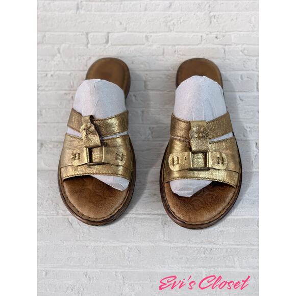 Born Women Beatrice Gold Comfort Leather Slide Flats Shoes Sz 9 - Picture 1 of 9
